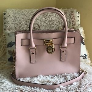 Michael Kors baby pink satchel gold chain